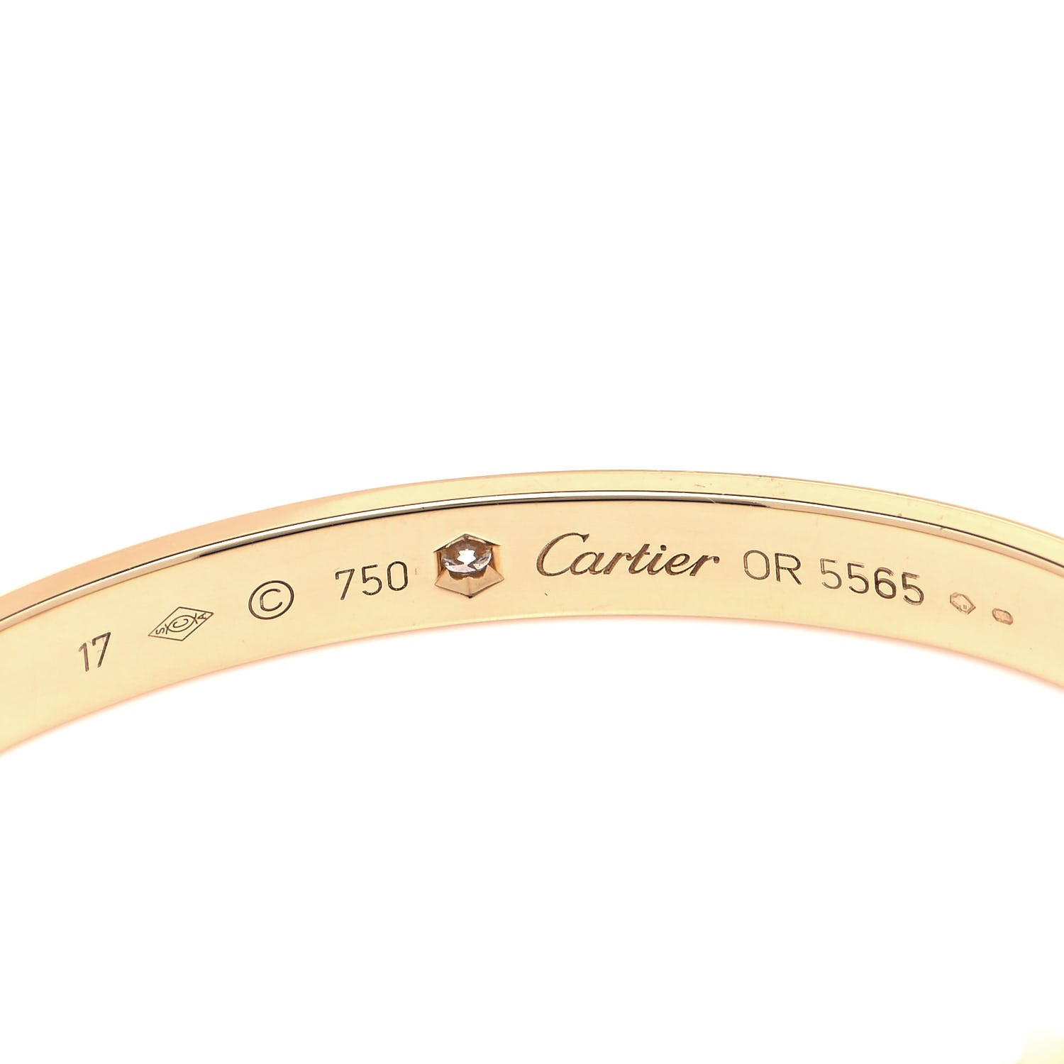 Cartier 18K Yellow Gold 1 Diamond LOVE Cuff Bracelet 17 4 of 5