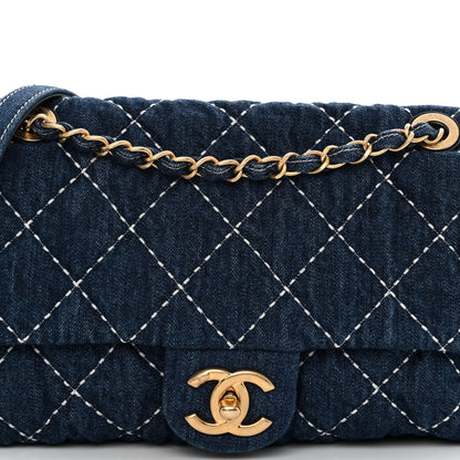 Chanel Denim Quilted Medium Denim Trip Single Flap Blue 7 of 9