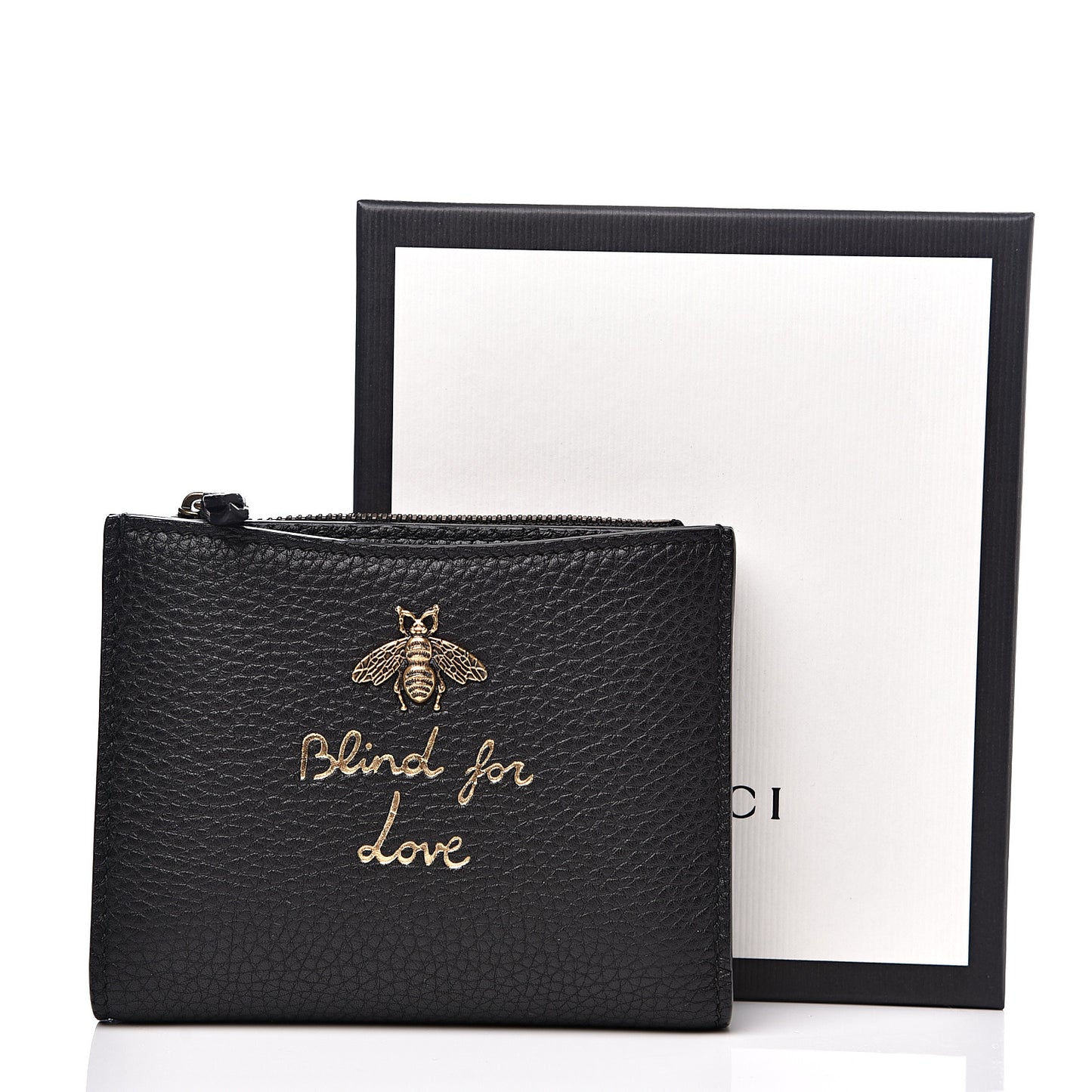 Pebbled Calfskin Animalier Card Case Wallet Black