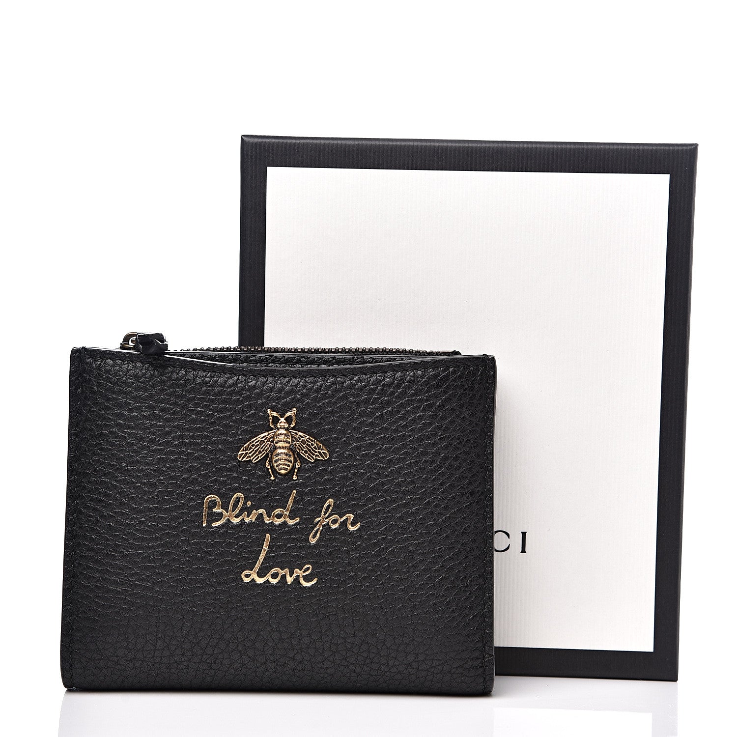 Gucci Pebbled Calfskin Animalier Card Case Wallet Black 7 of 7