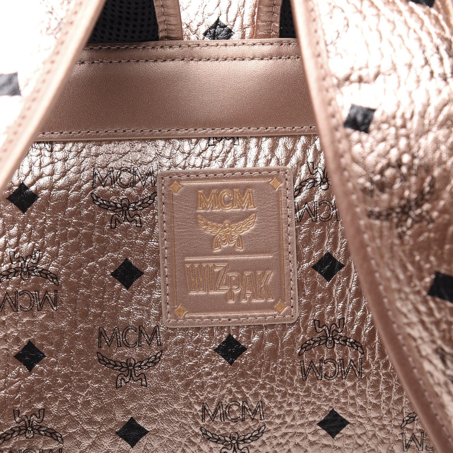 MCM Metallic X Wizpak Visetos Studded Sound System Speaker Backpack Champagne Gold 10 of 14