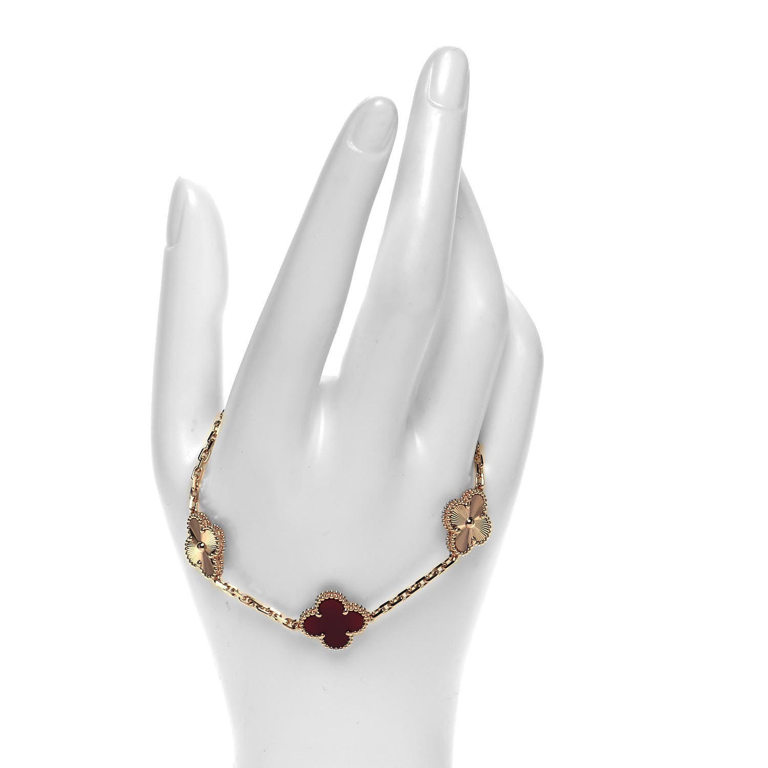 Van Cleef & Arpels 18K Rose Gold Carnelian 5 Motifs Guilloche Vintage Alhambra Bracelet 2 of 6