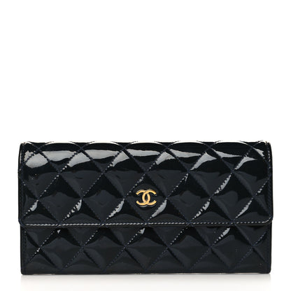 Chanel Patent Quilted Large Flap Wallet Navy 1 of 10