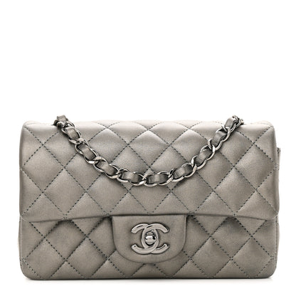 Chanel Metallic Lambskin Quilted Mini Rectangular Flap Dark Grey 1 of 12