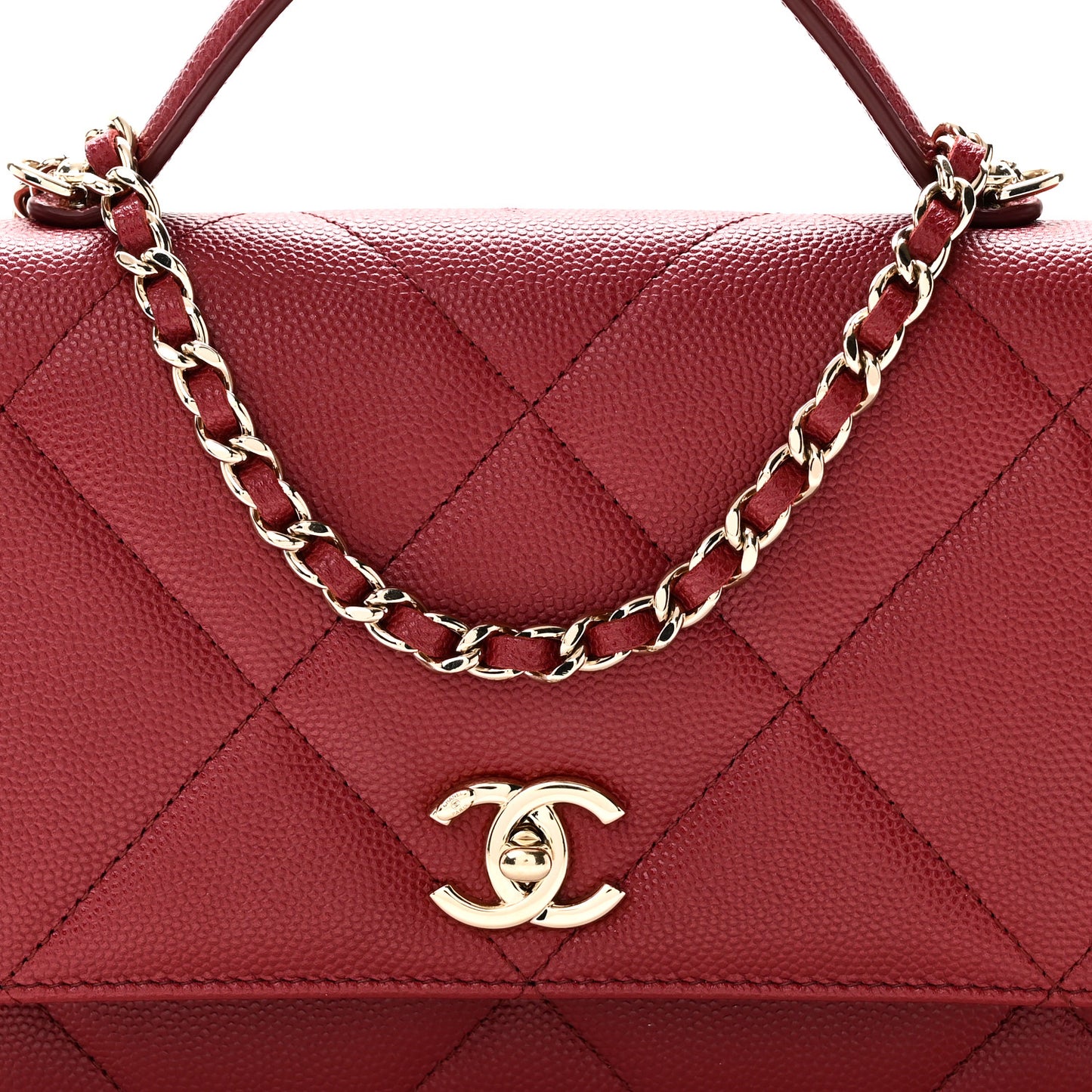Shiny Caviar Quilted Turnlock Top Handle Wallet On Chain WOC Red