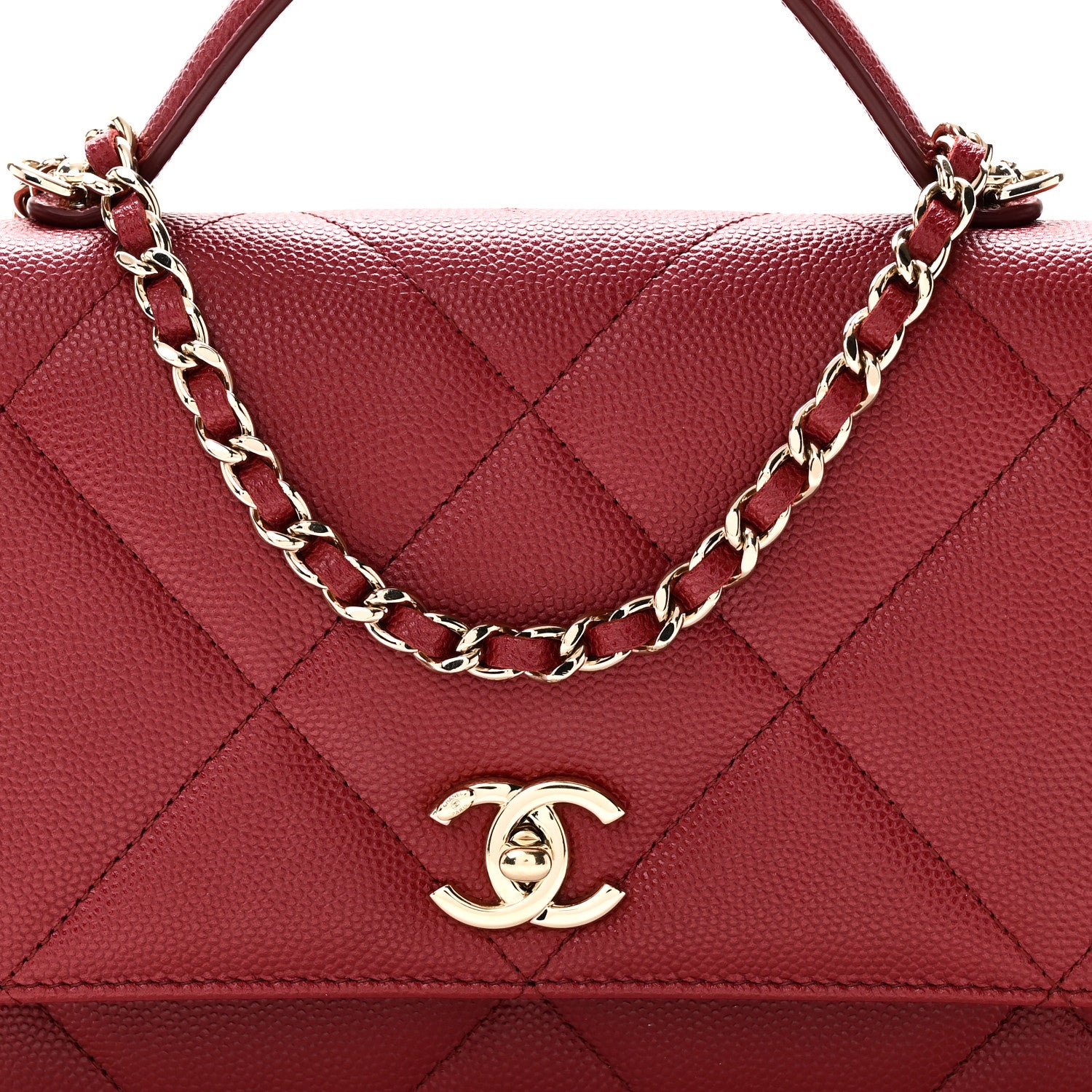 Chanel Shiny Caviar Quilted Turnlock Top Handle Wallet On Chain WOC Red 9 of 11