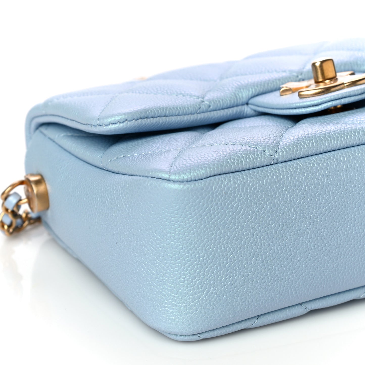 Iridescent Caviar Quilted Mini My Perfect Flap Light Blue