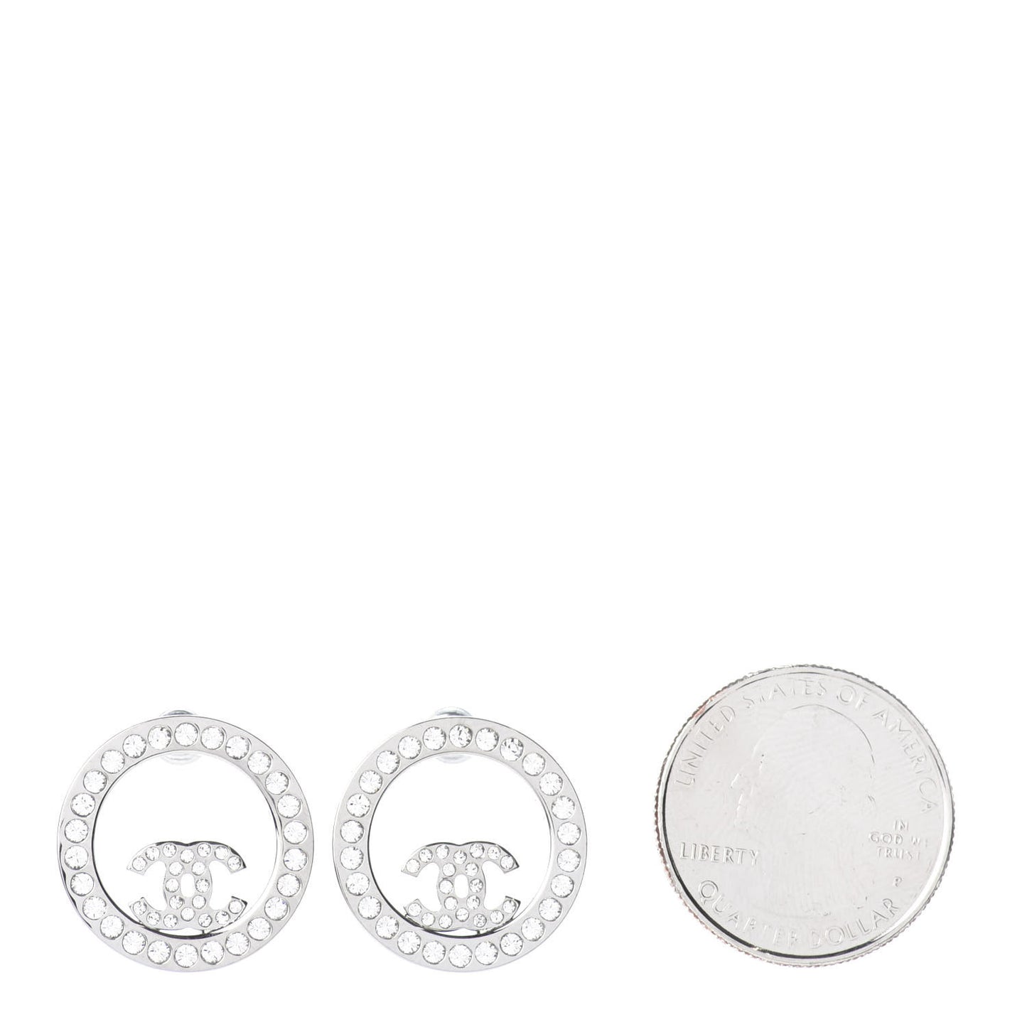 Crystal CC Round Earrings Silver