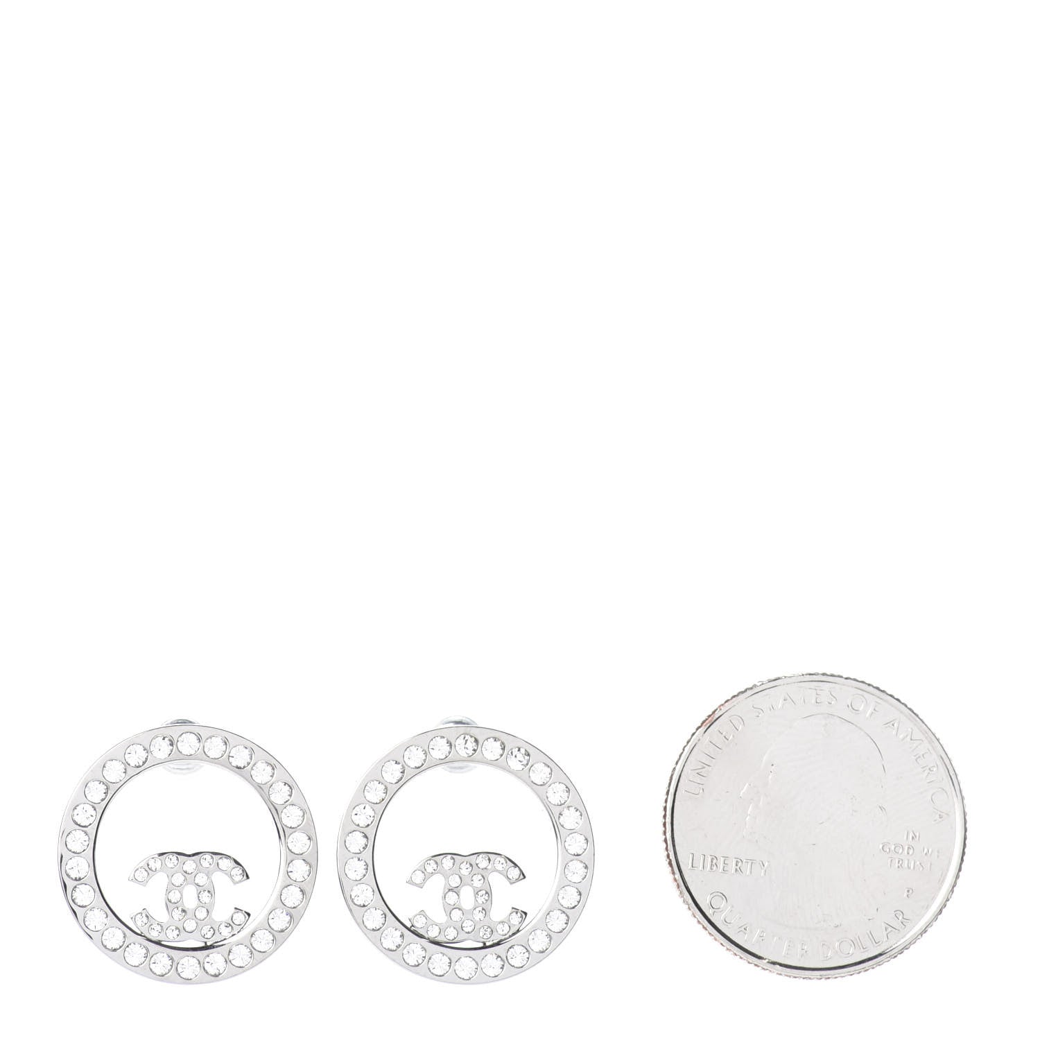 Chanel Crystal CC Round Earrings Silver 2 of 4