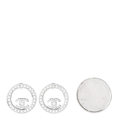 Chanel Crystal CC Round Earrings Silver 2 of 4