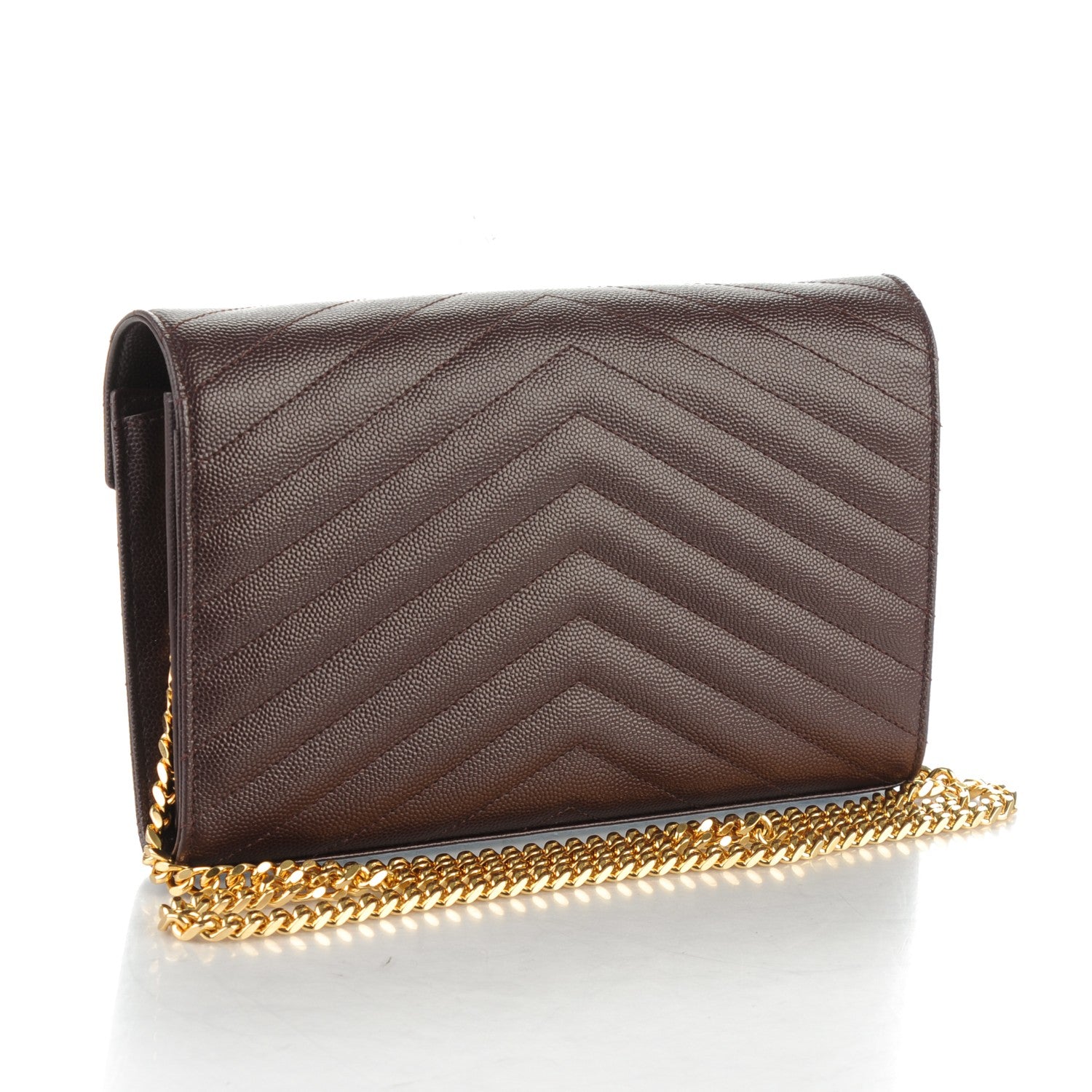 Saint Laurent Grain De Poudre Matelasse Chevron Monogram Chain Wallet Amaranto 3 of 8