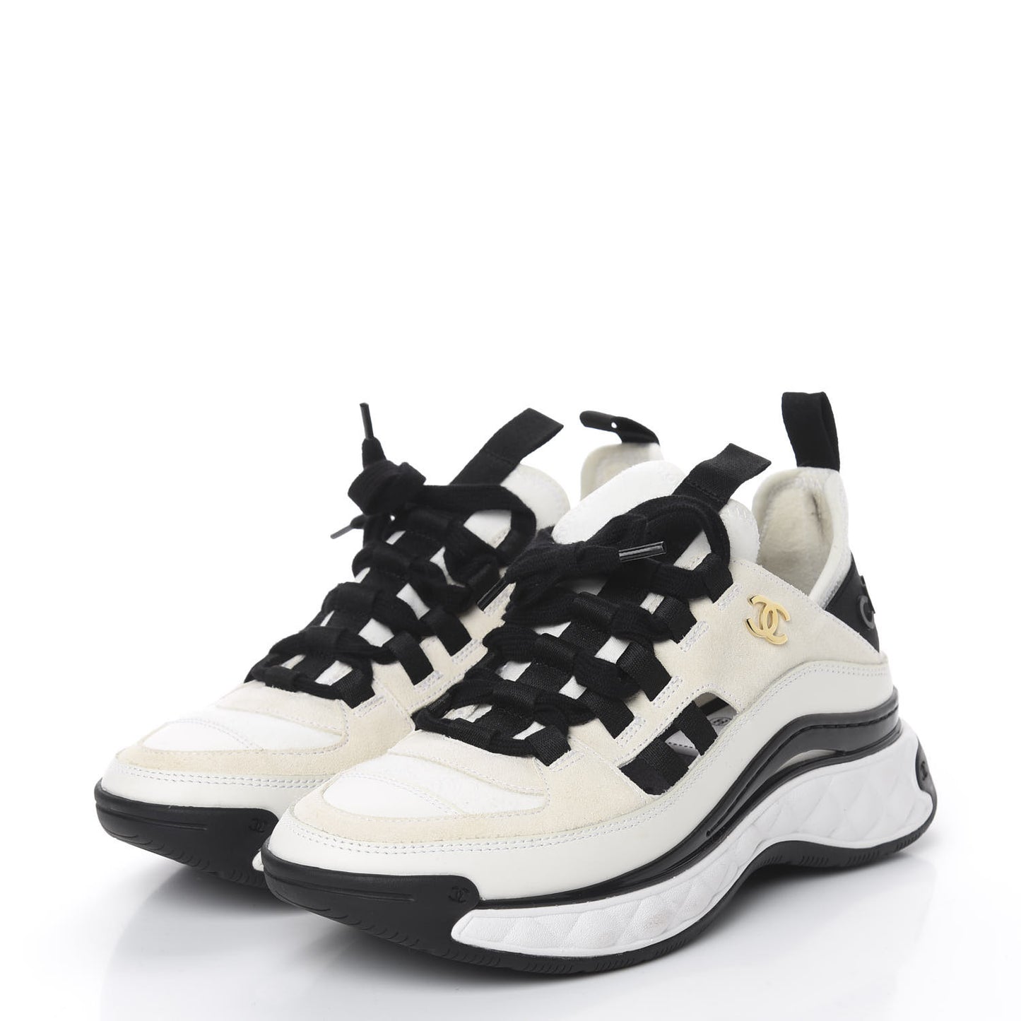 Fabric Calfskin Suede CC Sneakers 36 White Black