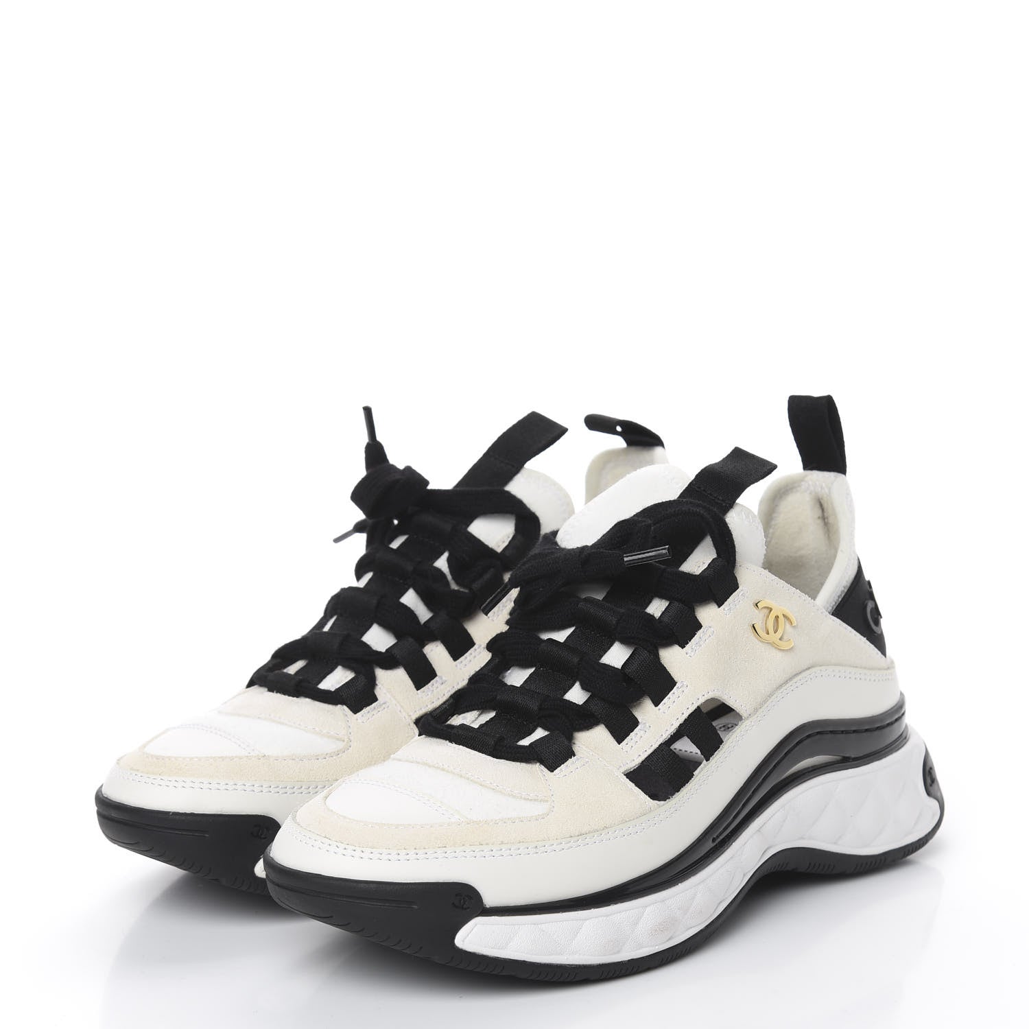 Chanel Fabric Calfskin Suede CC Sneakers 36 White Black 3 of 11