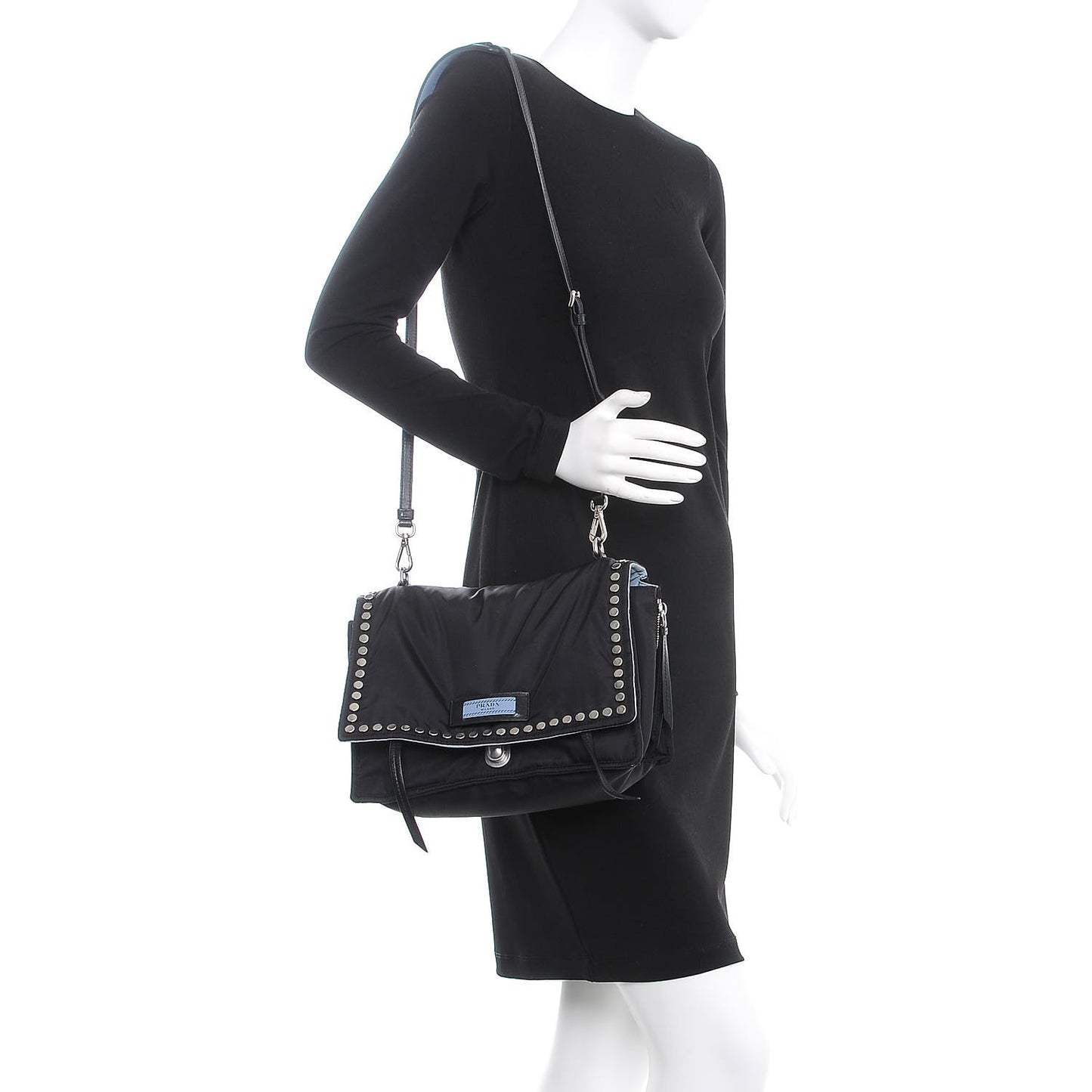 Nylon Tessuto Studded Small Etiquette Bag Black Astrale
