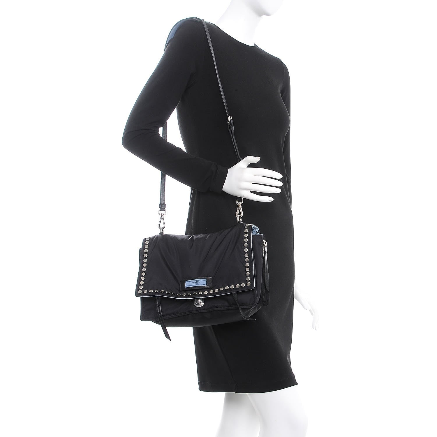 Prada Nylon Tessuto Studded Small Etiquette Bag Black Astrale 2 of 8