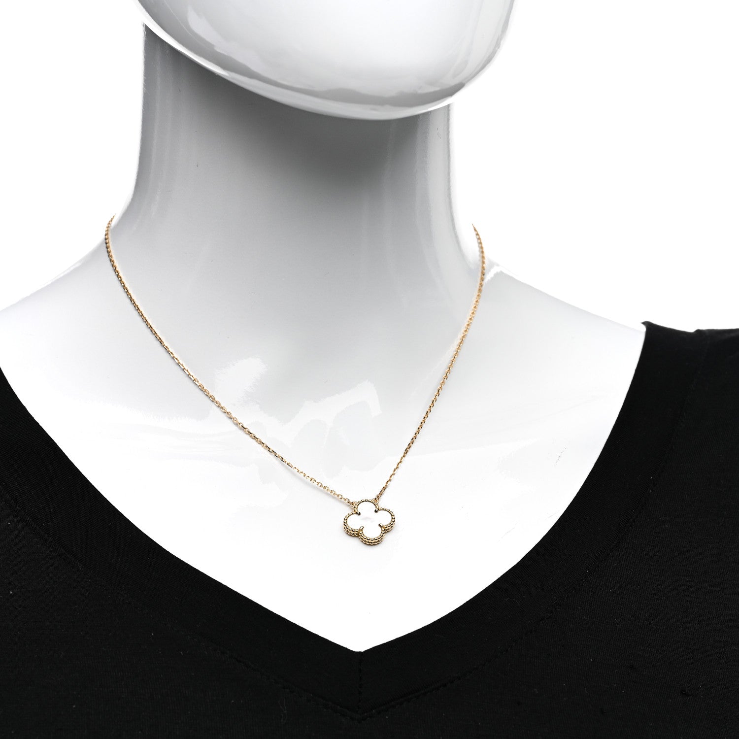 Van Cleef & Arpels 18K Yellow Gold Mother of Pearl Vintage Alhambra Pendant Necklace 2 of 6