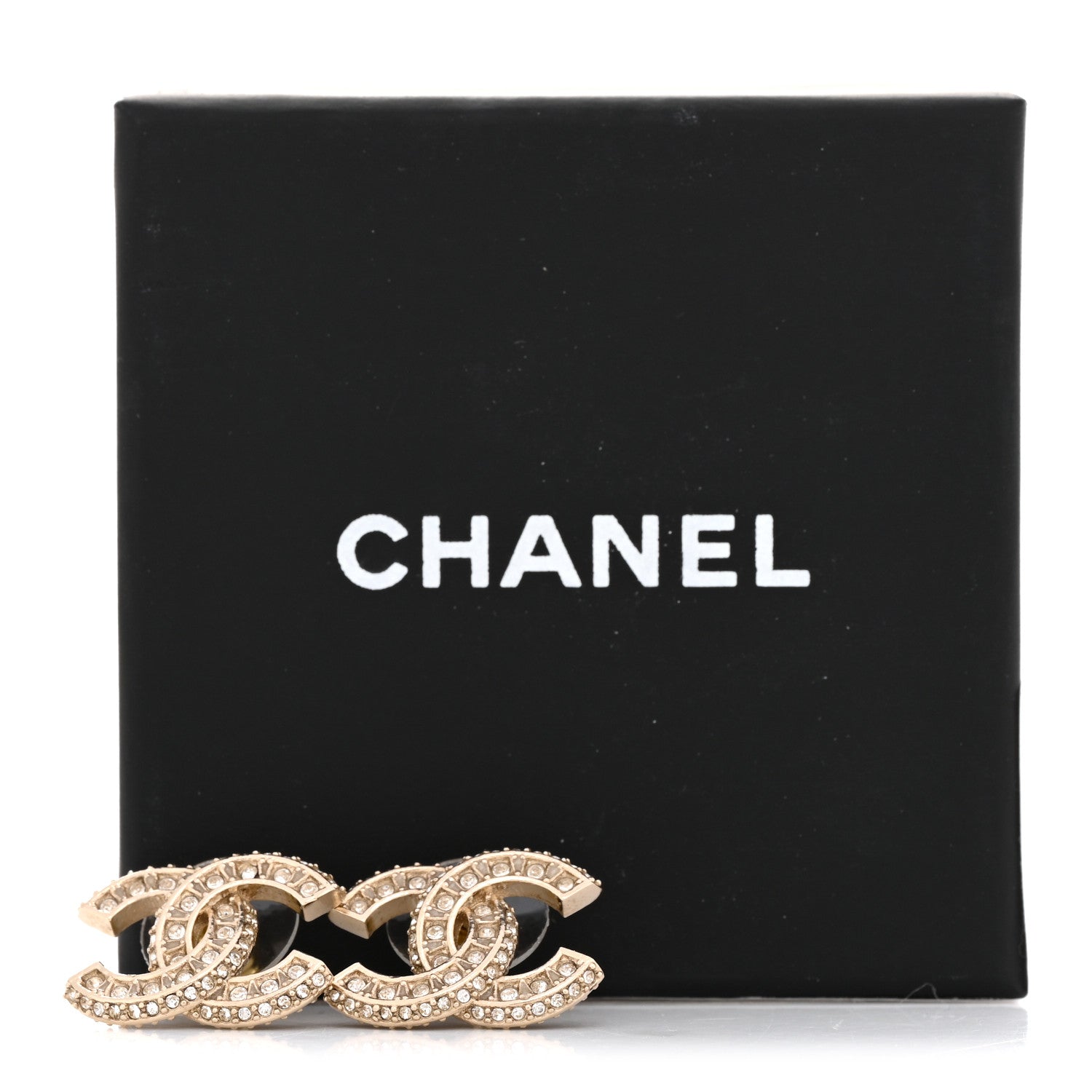 Chanel Crystal Timeless CC Earrings Light Gold 5 of 5