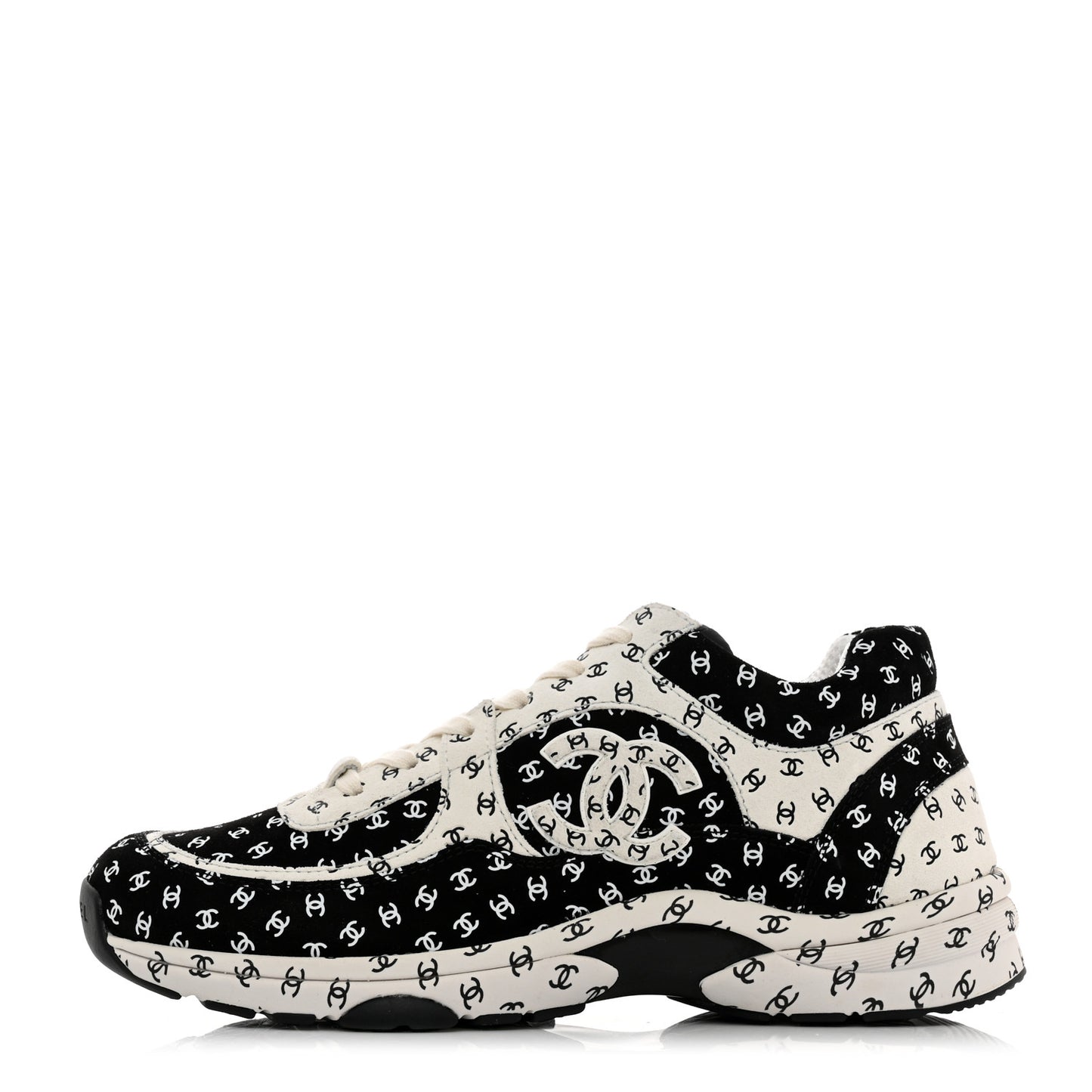 Nylon Suede Calfskin Printed CC Sneakers 40.5 White Black