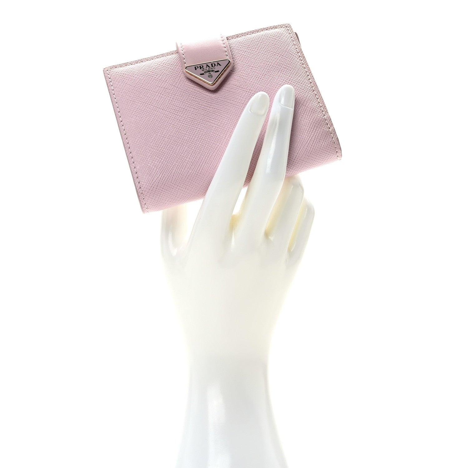 Prada Saffiano Small Triangle Bi-Fold Tab Wallet Alabastro 2 of 9