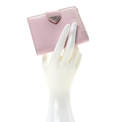 Prada Saffiano Small Triangle Bi-Fold Tab Wallet Alabastro 2 of 9