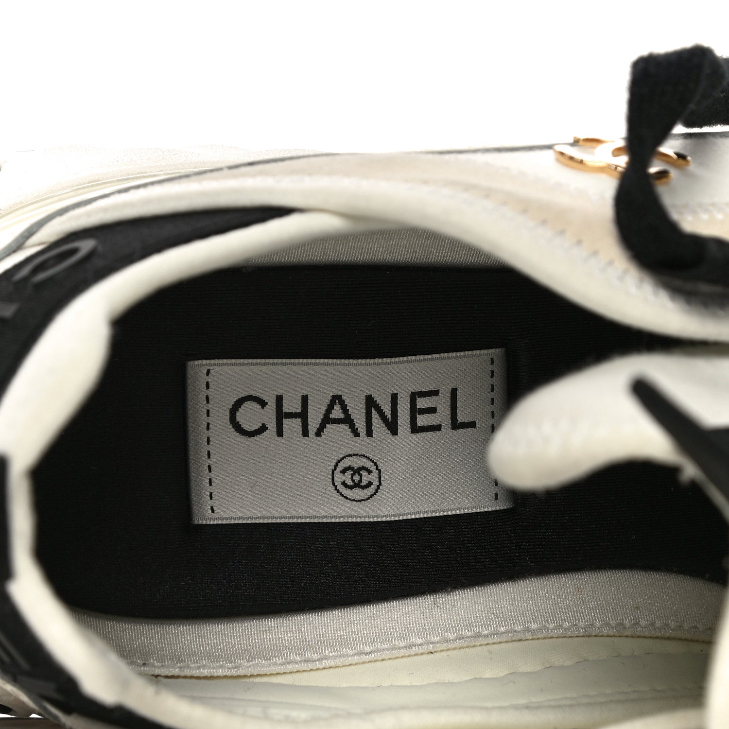 Chanel Fabric Calfskin Suede CC Sneakers 41 Ivory Black 9 of 15