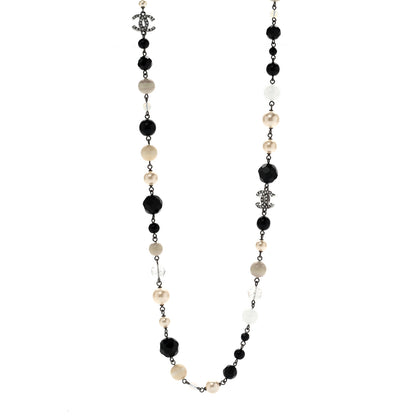Chanel Pearl Crystal Bead CC Long Necklace Black Silver 1 of 6