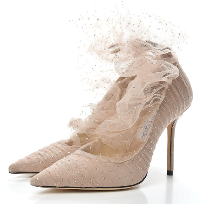 Jimmy Choo Suede Tulle Lavish 100 Pumps 38.5 Ballet Pink 3 of 7