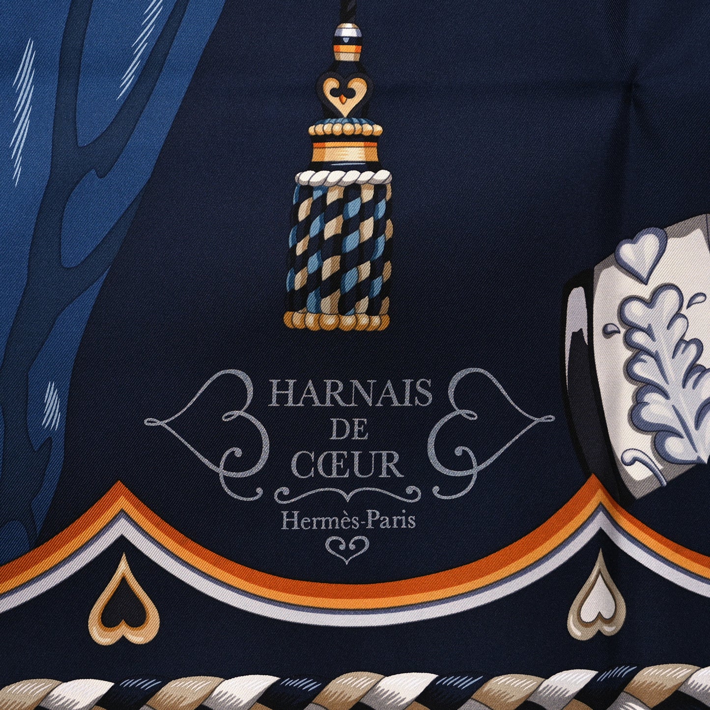 Silk Harnais De Coeur Scarf 90 Marine Fonce Mordore