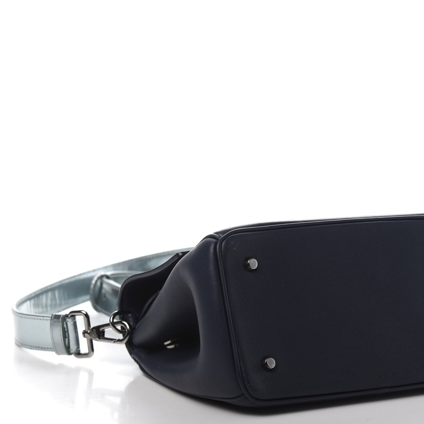 Metallic Patent Smooth Calfskin Mini Be Dior Flap Navy Light Blue