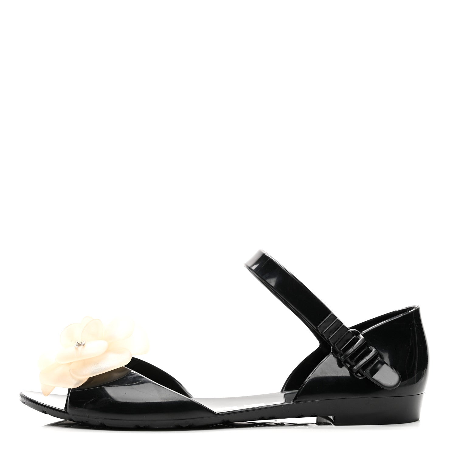 Chanel Jelly Camellia Sandals 35 Black Ivory 1 of 8
