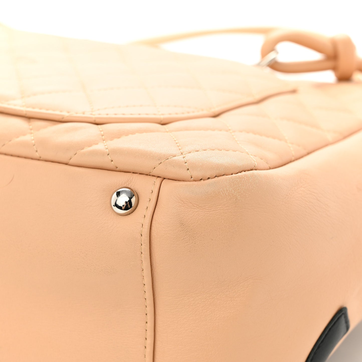 Calfskin Quilted Large Cambon Flap Beige Black Beige Black