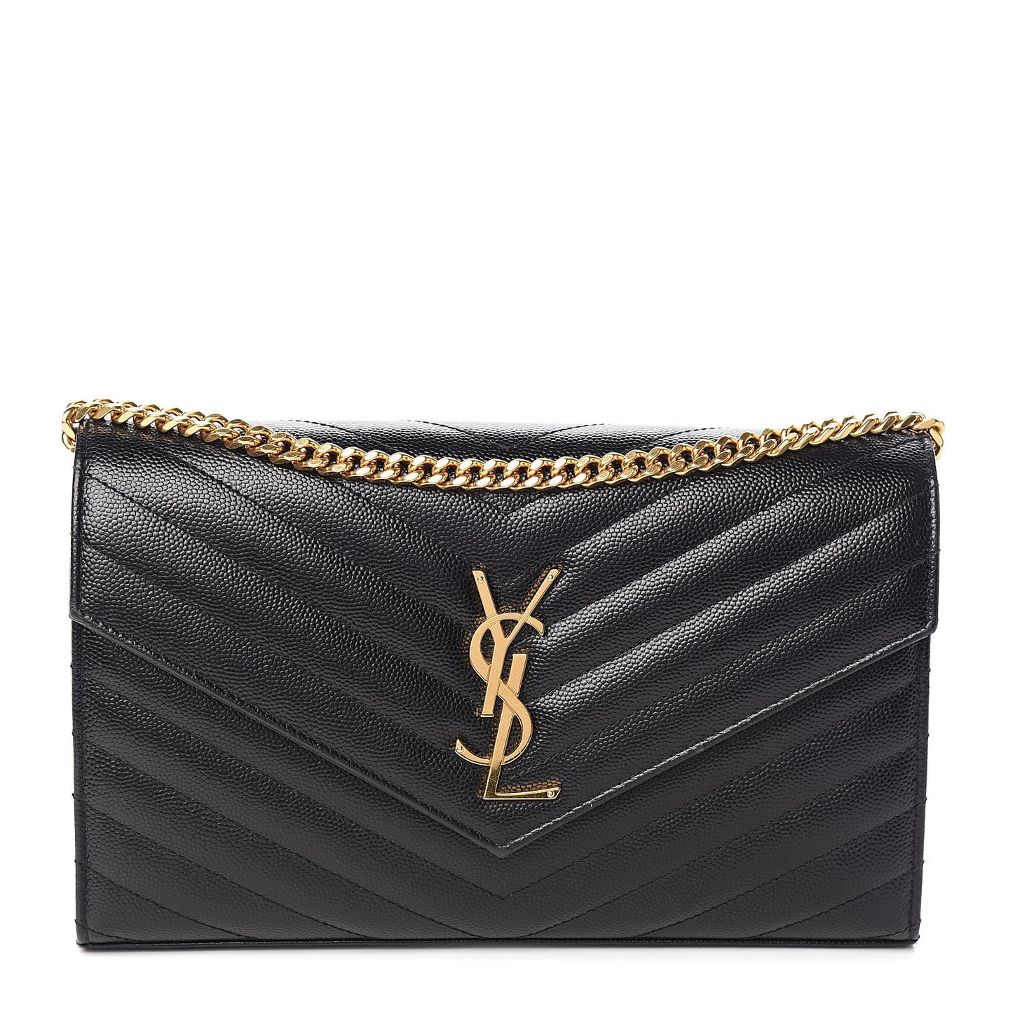 Grain De Poudre Matelasse Chevron Monogram Chain Wallet Black