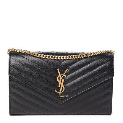 Saint Laurent Grain De Poudre Matelasse Chevron Monogram Chain Wallet Black 1 of 9