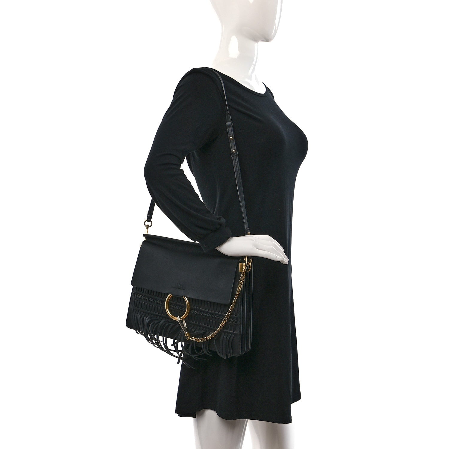 Chloe Calfskin Medium Faye Fringe Shoulder Bag Black 2 of 12