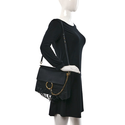 Chloe Calfskin Medium Faye Fringe Shoulder Bag Black 2 of 12