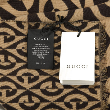Gucci Wool Cotton Jacquard G Rhombus Scarf Beige Brown 4 of 4