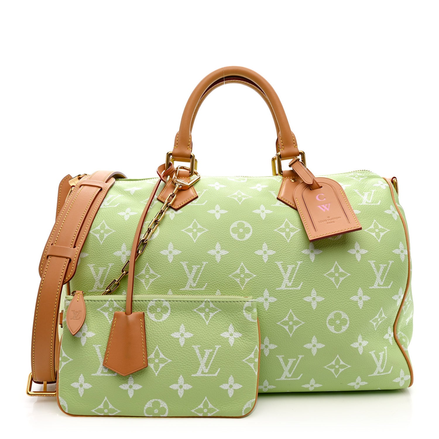 Louis Vuitton Calfskin Monogram Speedy P9 Bandouliere 40 Frozen Lime 3 of 12