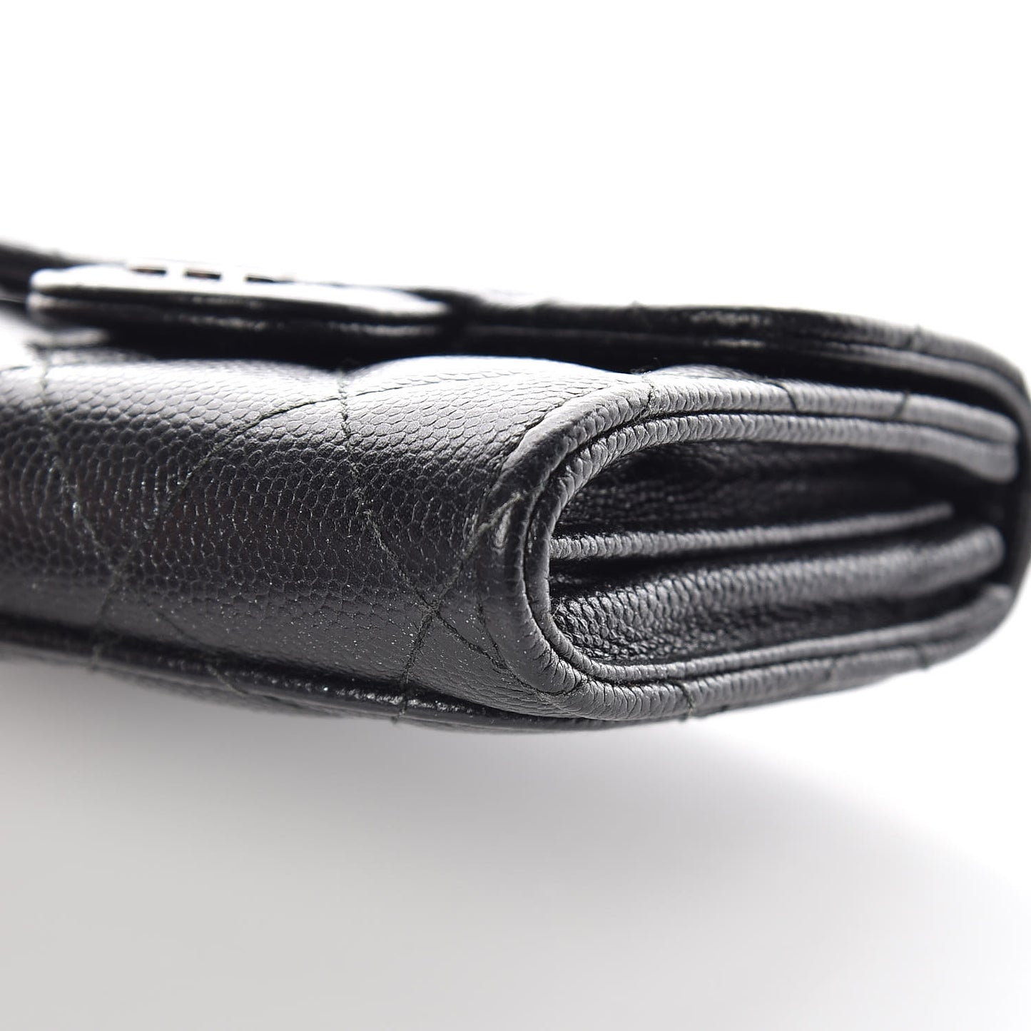 Caviar Quilted Flap Card Holder Wallet Black