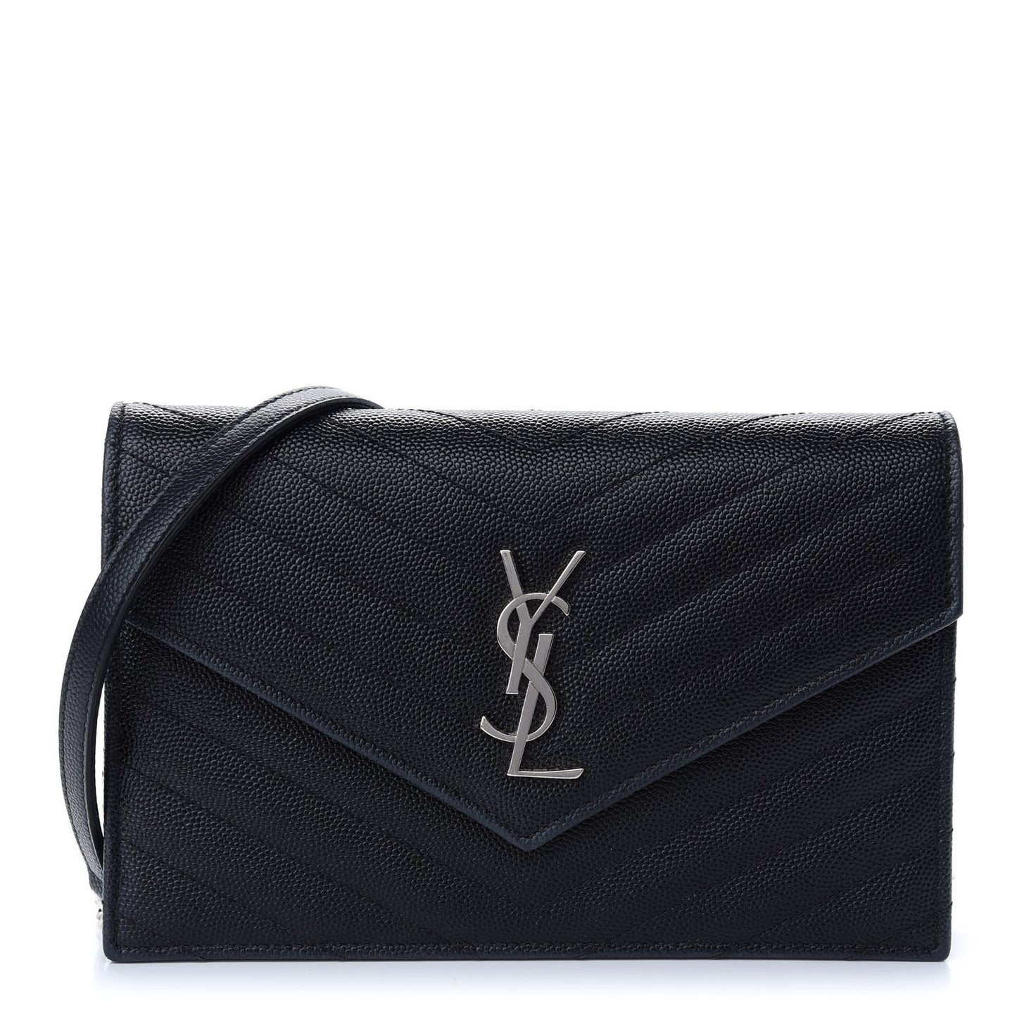 Grain De Poudre Matelasse Chevron Monogram Envelope Chain Wallet Black