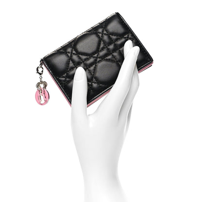 Christian Dior Lambskin Cannage Bi-Color Small Lady Dior Flap Card Holder Black Pink 2 of 10