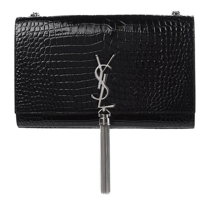 Saint Laurent Calfskin Crocodile Embossed Medium Classic Monogram Kate Tassel Satchel Black 1 of 8