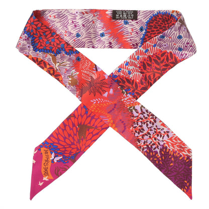 Hermes Silk Dans un Jardin Anglais Twilly Fuchsia Rouge Bleu Roy 1 of 5