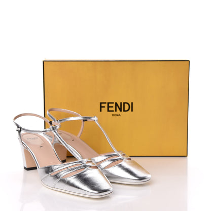 Fendi Metallic Goatskin T-Strap Pumps 39.5 Silver 8 of 8