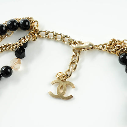 Chanel Gripoix Beaded CC Medallion Necklace Gold Black 4 of 6