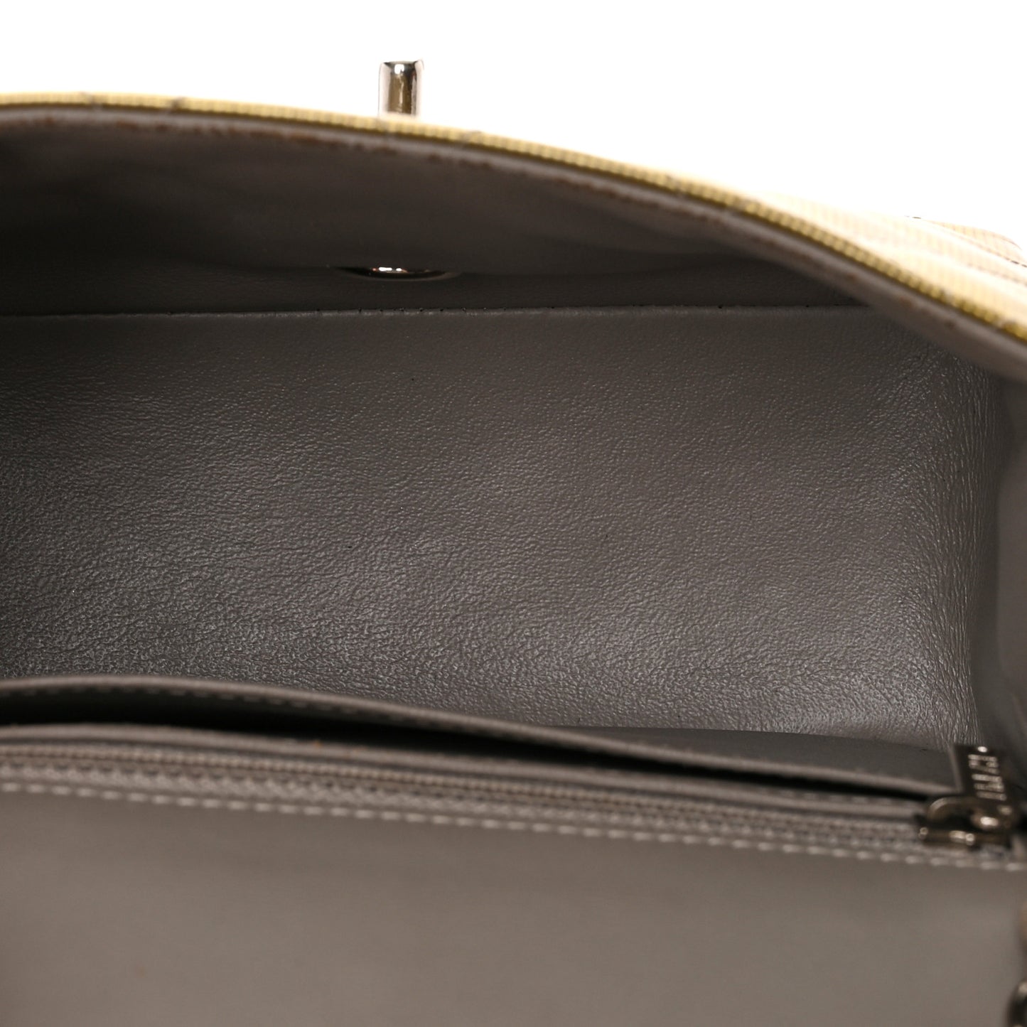 Striated Patent Quilted Mini Square Flap Beige