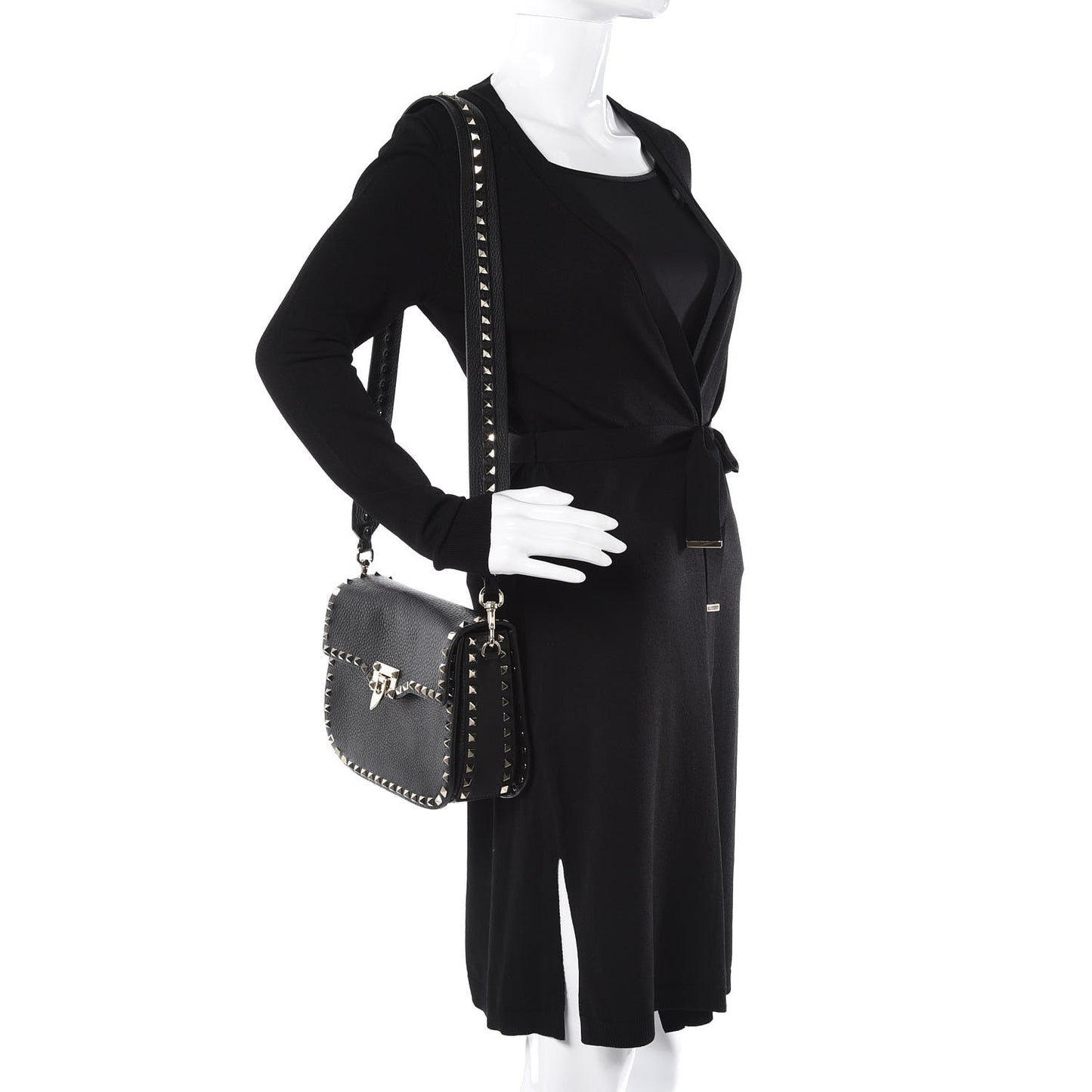 Pebbled Calfskin Medium Rockstud Flap Saddle Bag Black