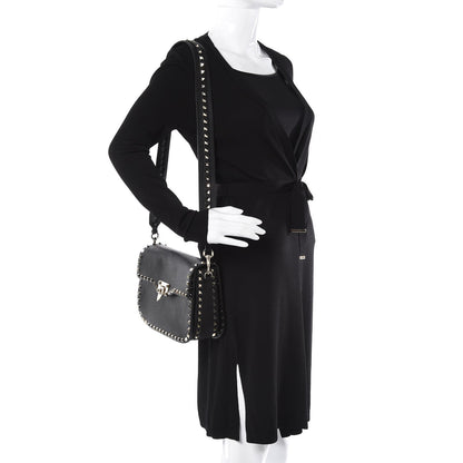 Valentino Garavani Pebbled Calfskin Medium Rockstud Flap Saddle Bag Black 2 of 7