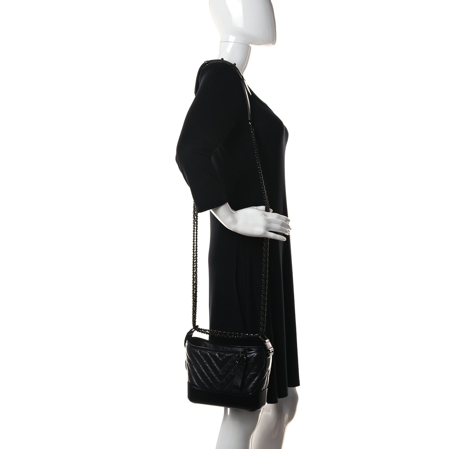 Aged Calfskin Chevron Quilted Small Gabrielle Hobo So Black