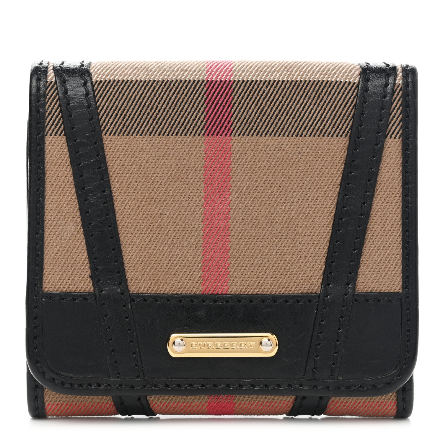 Burberry Bridle Calfskin House Check Medium Leighton Wallet Black 1 of 9