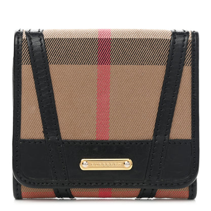 Burberry Bridle Calfskin House Check Medium Leighton Wallet Black 1 of 9